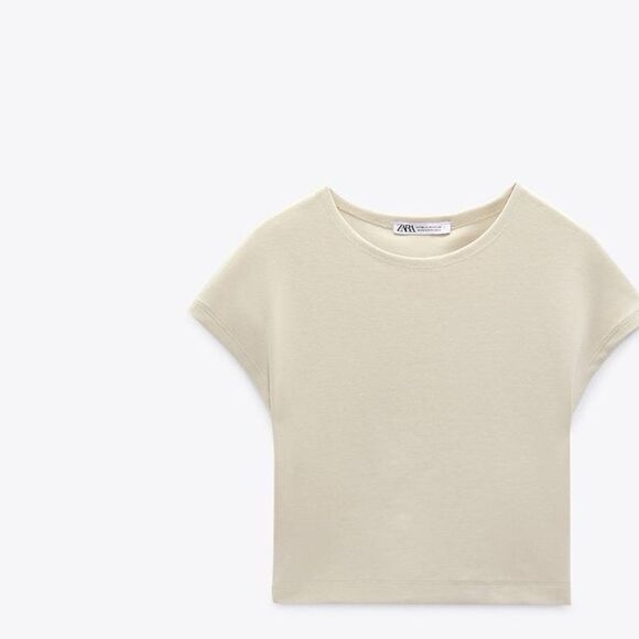 ZARA COTTON AND MODAL T-SHIRT SIZE M cREAM NWT - Picture 1 of 6